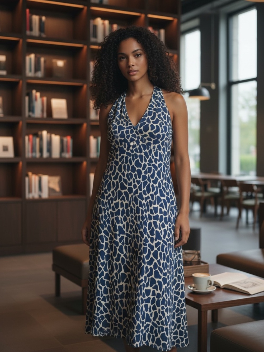 Tommy Bahama Navy and White Halter Midi Dress